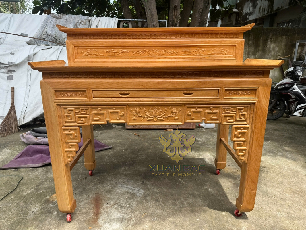 Bàn Thờ Gia Tiên 2 Tầng Gỗ Gõ Đỏ 1m53( án giang)