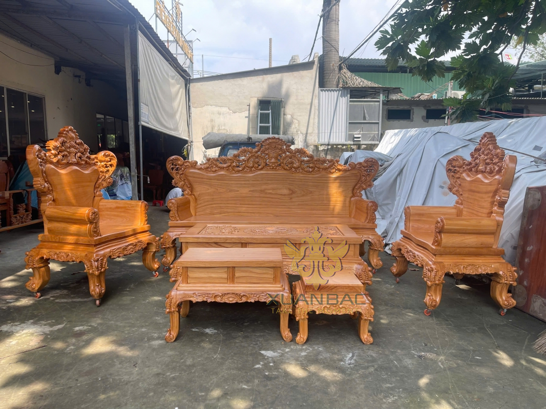 Bộ Bàn Ghế Hoàng Gia Nguyên Khối Gỗ Gõ Đỏ 6 Món 