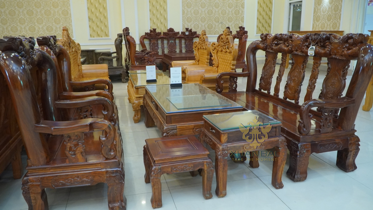 Bộ bàn ghế Minh quốc đào Cột 14 Gỗ Hương Vân  6 món
