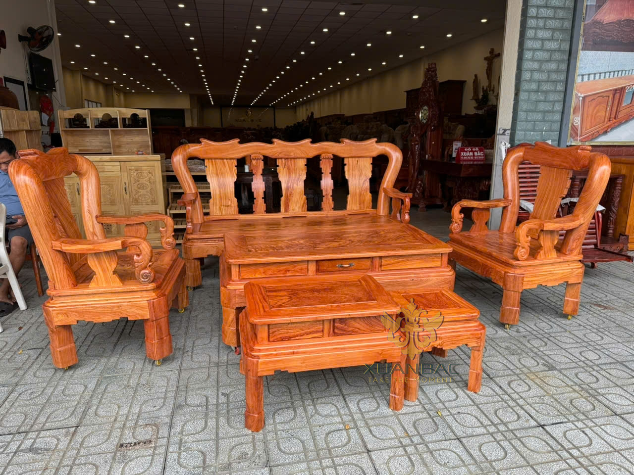 Bộ Ghế Minh Quốc Triện Gỗ Hương Đá Cột 12 6 Món