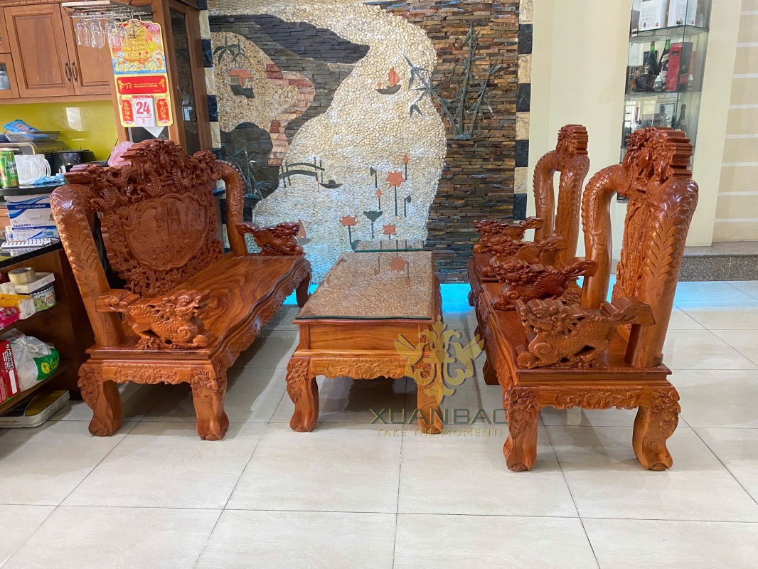 Rồng Bát Tiên Cột 12 Gỗ Hương Đá 6 Món