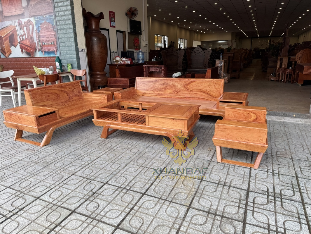 Sofa Chân Thuyền Gỗ Hương Đá 